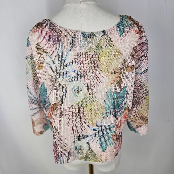 Soft Surroundings Cropped Cardigan Sweater Small Tropical Leaf Mesh-Weave Pink - Picture 6 of 11